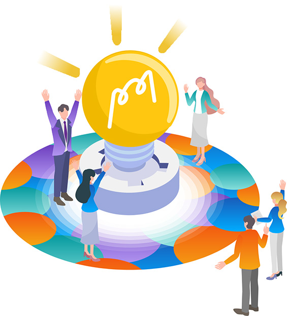 電球が点いて喜ぶ人々